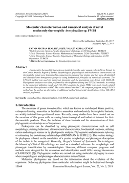 Molecular Characterisation and Numerical Analysis of Novel Moderately Thermophile Anoxybacillus Sp