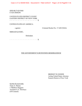 Case 1:17-Cr-00449-NGG Document 8 Filed 11/01/17 Page 1 of 15 Pageid #: 41