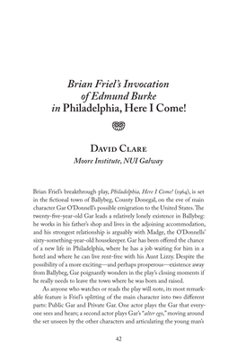 Brian Friel's Invocation of Edmund Burke in Philadelphia, Here I Come!