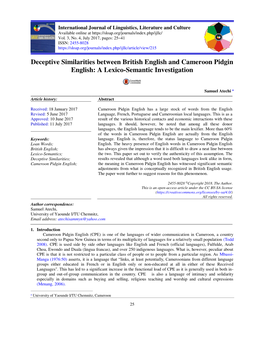 Deceptive Similarities Between British English and Cameroon Pidgin English: a Lexico-Semantic Investigation