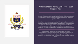 A History of Banks Rowing Club | 1866 – 2020 Snapshot View