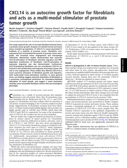 CXCL14 Is an Autocrine Growth Factor for Fibroblasts and Acts As a Multi-Modal Stimulator of Prostate Tumor Growth