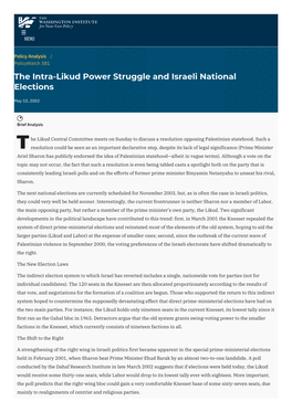 The Intra-Likud Power Struggle and Israeli National Elections