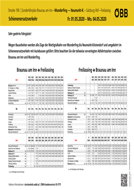 Sonderfahrplan Braunau Am Inn—Munderfing — Neumarkt-K.—Salzburg Hbf—Freilassing Schienenersatzverkehr Fr