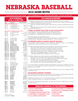 Nebraska Baseball 2018 Game Notes