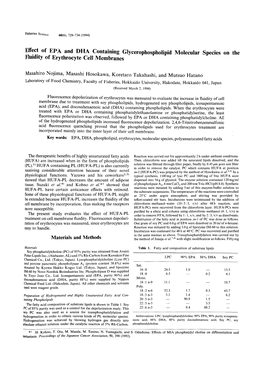 Effect of EPA and DHA Containing Glycerophospholipid Molecular Species on the Fluidity of Erythrocyte Cell Membranes Masahiro No