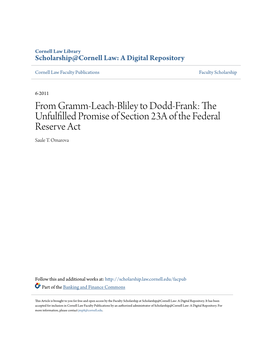 From Gramm-Leach-Bliley to Dodd-Frank: the Unfulfilled Promise of Section 23A of the Federal Reserve Act Saule T