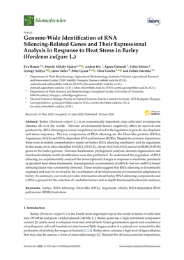 Genome-Wide Identification of RNA Silencing-Related Genes and Their Expressional Analysis in Response to Heat Stress in Barley (Hordeum Vulgare