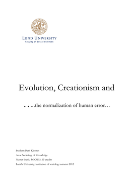 Evolution, Creationism And