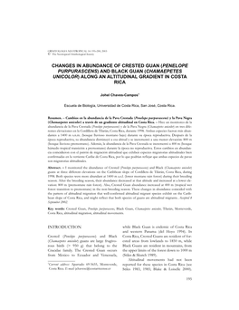 Changes in Abundance of Crested Guan (Penelope Purpurascens) and Black Guan (Chamaepetes Unicolor) Along an Altitudinal Gradient in Costa Rica