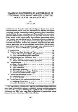 Open Range Laws and Livestock Dominance in the Modern West