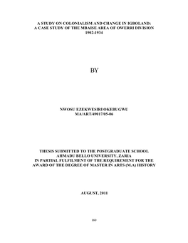 A Case Study of the Mbaise Area of Owerri Division 1902-1934