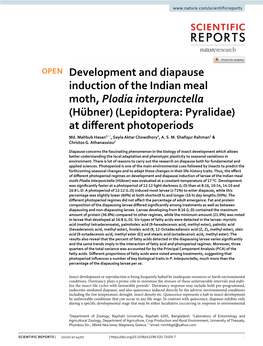 Development and Diapause Induction of the Indian Meal Moth, Plodia Interpunctella (Hübner) (Lepidoptera: Pyralidae) at Diferent Photoperiods Md