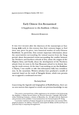 Early Chinese Zen Reexamined a Supplement to Zen Buddhism: a History