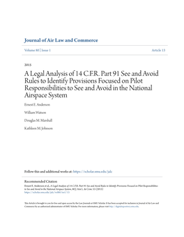 A Legal Analysis of 14 C.F.R. Part 91 See and Avoid