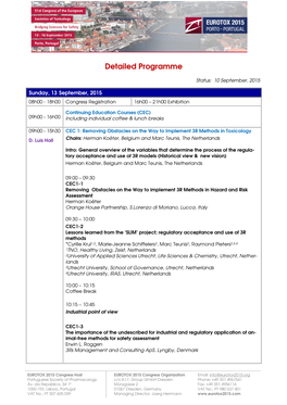 EUROTOX 2015 Detailed Programme September, 2015