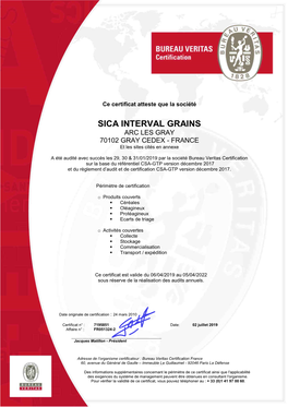 SICA INTERVAL GRAINS Certificat CSA-GTP Version 2017