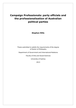 Party Officials and the Professionalisation of Australian Political Parties
