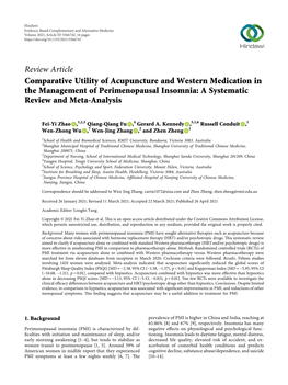 Comparative Utility of Acupuncture and Western Medication in the Management of Perimenopausal Insomnia: a Systematic Review and Meta-Analysis