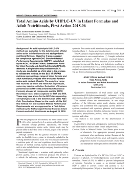 Total Amino Acids by UHPLC-UV in Infant Formulas and Adult Nutritionals, First Action 2018.06