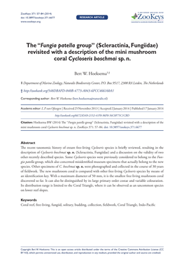 The “Fungia Patella Group” (Scleractinia, Fungiidae) Revisited with a Description of the Mini Mushroom Coral Cycloseris Boschmai Sp