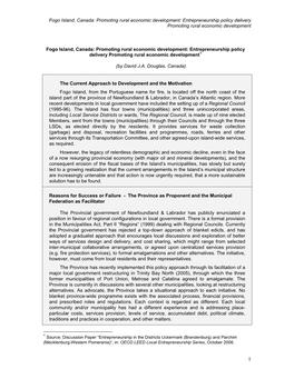 Fogo Island, Canada: Promoting Rural Economic Development: Entrepreneurship Policy Delivery Promoting Rural Economic Development