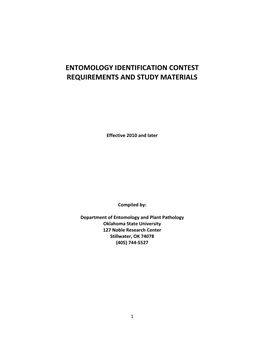 Entomology Identification Contest Requirements and Study Materials