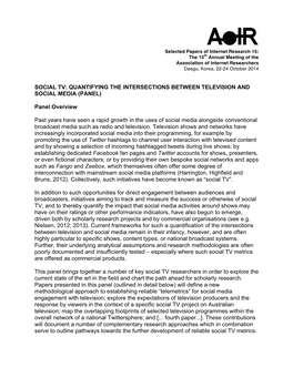 Social Tv: Quantifying the Intersections Between Television and Social Media (Panel)