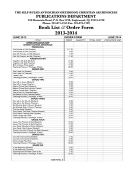 2009-2010 Book List and Order Form