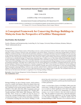 A Conceptual Framework for Conserving Heritage Buildings in Malaysia from the Perspective of Facilities Management