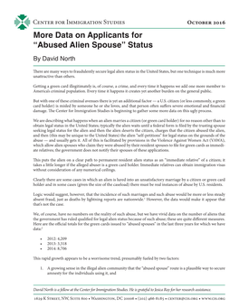 Abused Alien Spouse” Status by David North