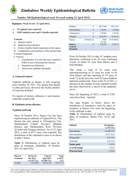 Zimbabwe Weekly Epidemiological Bulletin