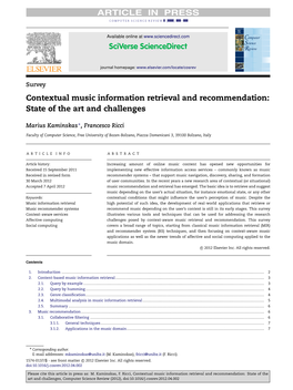 Contextual Music Information Retrieval and Recommendation: State of the Art and Challenges