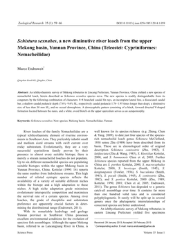 Schistura Sexnubes, a New Diminutive River Loach from the Upper Mekong Basin, Yunnan Province, China (Teleostei: Cypriniformes: Nemacheilidae)