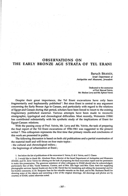 Observations on the Early Bronze Age Strata of Tel Erani