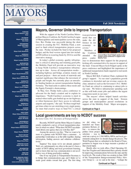 Local Governments Are Key to NCDOT Success Mayors, Governor Unite To