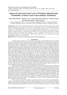 Impact of Cash Conversion Cycle on Working Capital Through Profitability: Evidence from Cement Industry of Pakistan