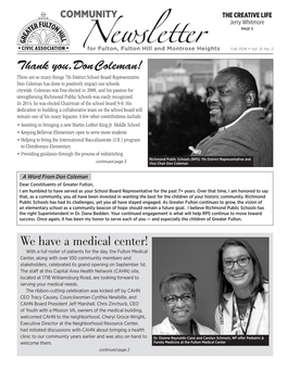 The Spring 2016 Newsletter from the Greater Fulton Hill Civic Association