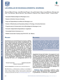 Revista Mexicana De Mastozoología,Nueva Época LAS ARDILLAS DE NICARAGUA (RODENTIA, SCIURIDAE)