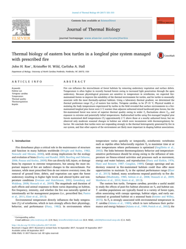 Thermal Biology of Eastern Box Turtles in a Longleaf Pine System Managed MARK with Prescribed ﬁre ⁎ John H