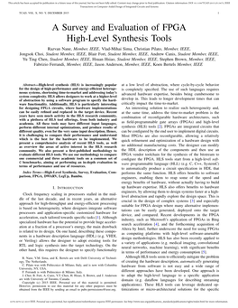 A Survey and Evaluation of FPGA High-Level Synthesis Tools