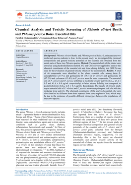Chemical Analysis and Toxicity Screening of Phlomis Olivieri Benth