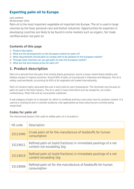 Exporting Palm Oil to Europe 1. Product Description