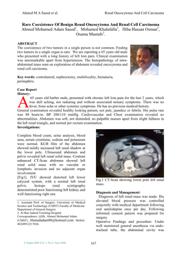 Rare Coexistence of Benign Renal Oncocytoma and Renal Cell Carcinoma Ahmed Mohamed Adam Saeed1, Mohamed Khalafalla2, Hiba Hassan Osman2, Osama Mustafs2