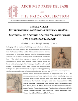 Media Alert Unprecedented Loan Show at the Frick This Fall