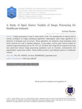 A Study of Open Source Toolkits of Image Processing for Healthcare