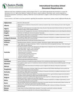 International Secondary School Document Requirements