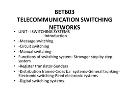 Bet603 Telecommunication Switching Networks