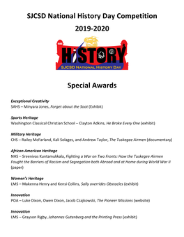 National History Day 2019-2020 District Winners