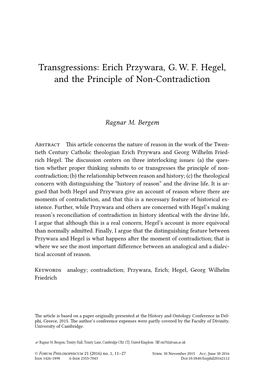 Erich Przywara, G. W. F. Hegel, and the Principle of Non-Contradiction